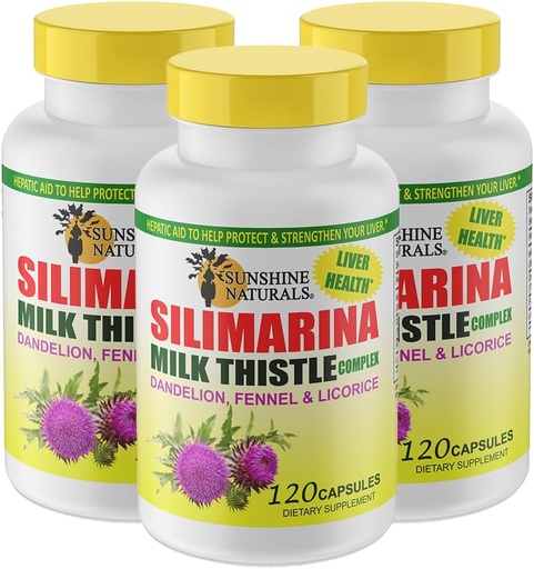 [BRSROA35OENBGC32] Sunshine Naturals Milk Thistle Complex. Liver Health Support, Detoxification, Antioxidant Defense, and Natural Liver Function Enhancement. Promotes Digestive Health. 600 mg. 120 Capsules. Pack of 3.