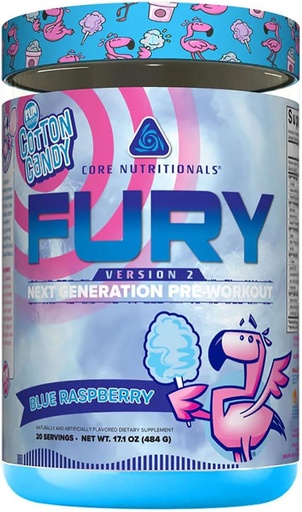 [BRSROFI2OEHGMALA] Núcleo Nutricionais Fury V2: Pó pré-treino para maximizar o desempenho no ginásio W/Zum-XR® Cafeína, L-CItrulina e Alpha GPC (40 Scoops) (Fun SweetsTM Framboesa Azul)
