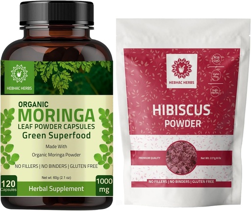 [BRSROEAROUIWO2YY] Capsule organice Moringa 120 Capsule 1000 mg Pulbere Hibiscus 227g