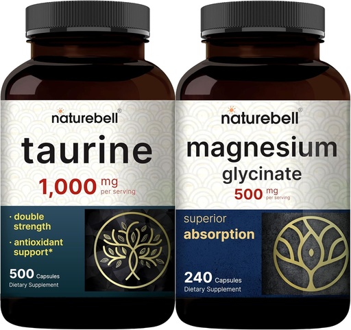 [BRSRAAQ3AQHWM3A3] Nature Beell Magnesium Glycinate Capsules 500mg & Taurine Capsulesules 1000mg Per phục vụ gói Bundle và làm sạch Mineral amino acid