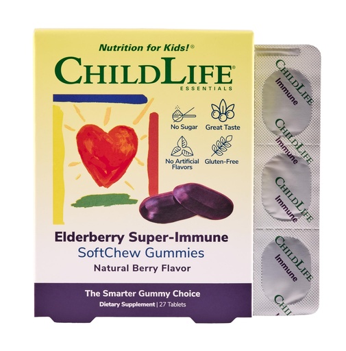 [BRSWYFL7BZ5GGYLV] CHILDLIFE ESSENTIALS Elderberry Super-Immune SoftChew Gummies for Kids - Immune Support with Vitamin C & Vitamin D3, Elderberry Immune Supplement for Babies, Toddlers & Children - Berry, 27 Softchews