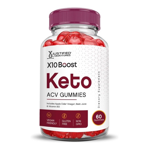 [BRSROBINBYIRQCLZ] Justified Laboratories X10 Boost Keto ACV Gummies (1000 mg) - 60 Count - Formulated with Apple Cider Vinegar, Folate & Vitamin B12 - Non-GMO, Vegan, Gluten Free - 30 Servings