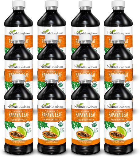 [BRSWIBT5CECAO33U] Papaya Leaf Extract Blood Platelet Support - 15X Strength - Natural Platelet Booster & Digestive Aid - Organic Liquid Extract - 16oz Juice - Case Qty (12) - Herbal Goodness