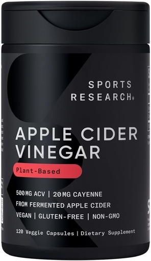 [BRSWGHYTAUAR6HLO] Sports Research Apple Cider Vinegar with Cayenne Pepper | Made from Organic Fermented Apple Cider - Non-GMO Project Verified & Vegan Certified (120 Veggie Capsules)