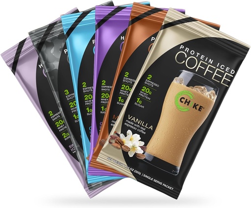 [BRSW2ZI2AECBSEIU] Pacchetto Sampler per caffè freddo ad alta proteina, 20 G Protein, 2 Shots Espresso, 1 G Sugar, Keto Friendly e Gluten Free, 6 Packet a singola dose (il pacchetto può variare)
