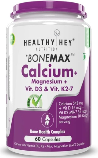 [BRSROHQ7PMBA2A33] Calcium with Magnesium, Vitamin D3 & Vitamin K2- Mk7 - BoneMax - Bone Health Complex - 60 Vegetable Capsules