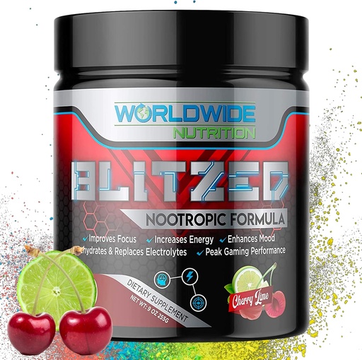 [BRSRMHQYBABWMYLA] Worldwide Nutrition Blitzed Nootropic Formula - All Natural Energy Drink Mix Powder - Brain Supplements for Memory and Focus - Enhanced Focus and Energy Supplement- Cherry Lime Flavor - 30 Servings