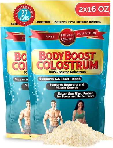 [BRSWYZQOPMBAI3LG] BodyBoost Colostrum Whole, 100% Bovine Colostrum Powder, Immune Booster Supplement with Immunoglobulin & Lactoferrina, Grass Fed Colostrum, Gut Health, Intake Diverse, 2x16 oz