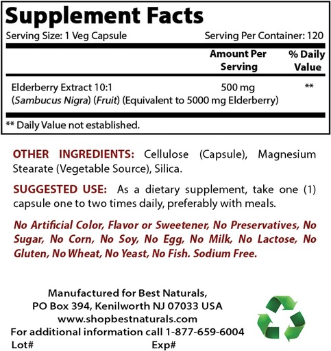 [BRSRMBQECF5B4FDZ] Best Naturals Elderberry 5000mg & Apple Cider Vinegar Plus 500 Mg