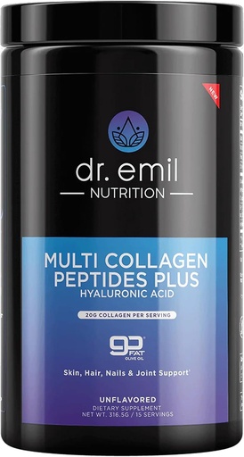 [BRSW2Z34AACAKH3X] DR. EMIL NUTRITION Multi Collagen Peptides Powder - 20g de Collagen Protein desenfrenado con ácido hialurónico para el cabello, la piel, las uñas y las articulaciones - 15 Servings