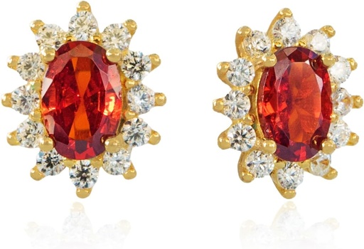 [BRSROGI5DIJRQD3B] 14K Yellow Gold Plated 925 Sterling Silver Red Cubic Zirconia Earrings for Women