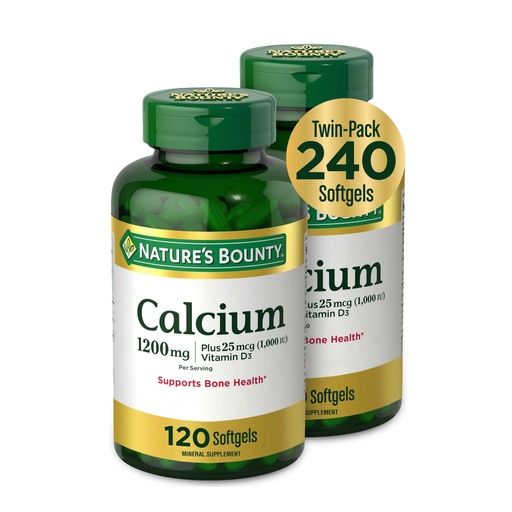 [BRSWI2YABYBRWFQZ] Nature's Bounty Calcium 1200 mg with Vitamin D3 - Bone Health Softgels, Calcium and Vitamin D Supplement, 120 Ct (2-Pack)