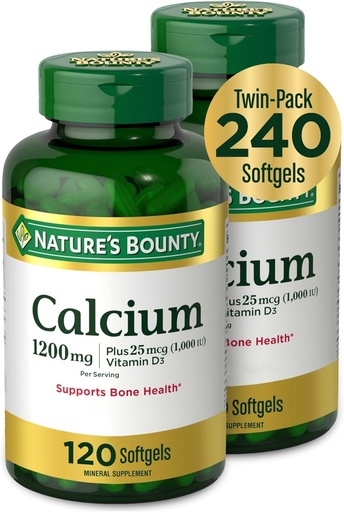 [BRSWI2YABYBRWFQZ] Nature's Bounty Calcium 1200 mg with Vitamin D3 - Bone Health Softgels, Calcium and Vitamin D Supplement, 120 Ct (2-Pack)