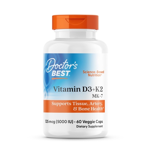 [BRSRAGAHO55GG2T6] Doctor's Best Vitamin D3 and K2 Supplement for Men & Women - Vitamin D3 5000 IU + K2 as MK-7, Bone Health Support, Gluten Free, Non GMO, Vegetarian Capsules - 60 Veg Caps