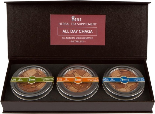 [BRSWKEAKB54AG2I7] Sayan Siberian All Day Set Instant Chaga Mushroom Tea, Pack of 3 Daily Tablets (90 Pcs) - Wild-Harvested, Premium Blend – Natural Antioxidant Tea for Immune support, Energy boost & Improved Digestion