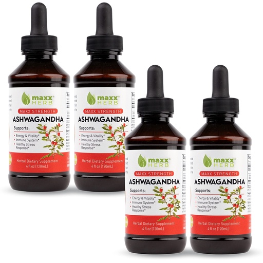 [BRSWYY34CMORSHLU] Maxx Herb Ashwagandha Extract – Max Strength Liquid Tincture Absorbs Better Than Capsules or Powder - for Stamina, Memory, and Immune Support – 4 Bottles, 4 Oz Each (240 Servings)