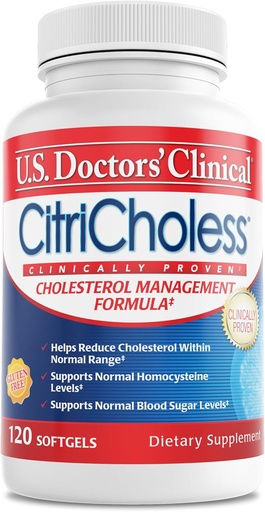 [BRSWGCD6OR7GA3LF] U.S. Doctors’ Clinical CitriCholess® Clinically Proven Cholesterol Supplement with Bergamonte Citrus Extract & Vitamin C to Support Healthy Cholesterol Levels (120 Softgels – 2 Month Supply)
