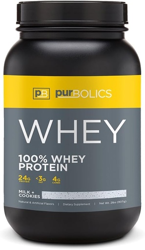[BRSWGZYTO4MB63A3] Purbolics Protein | 100% Whey Protein | Build Lean Muscle & Improve Recovery | 24g Protein | 28 Servings (Milk + Cookies)