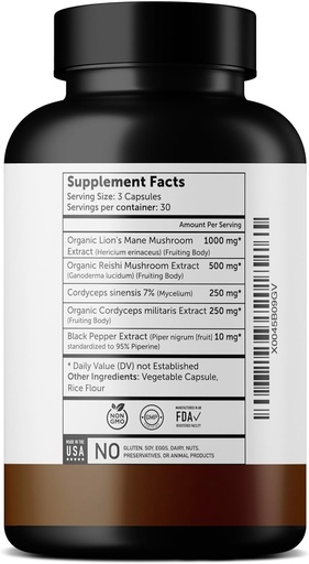 [BRSROBIDCAAQ42TZ] Ultra6 Nutrition Organic Lions Mane Capsules - Lions Mane Supplement with Reishi, and Cordyceps - Immune Health & Cognitive Supplement for Adults (90 Veggie Capsules)