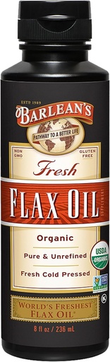[BRSWIHD4OYEAOEQZ] Barlean의 신선한 감기에서 유기 Flaxseed 기름 액체는 Flax씨, 7,640mg ALA Omega 3 피부와 머리 배려, Vegan & 글루텐을 위한 지방산 보충교재, 8개 oz를 압박했습니다