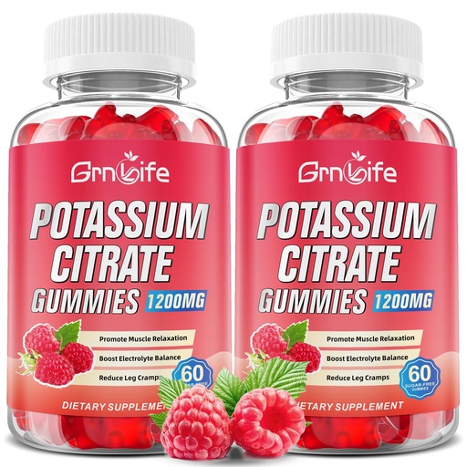 [BRSRAGIPBZ4BYFA4] 2 Pack Potassium Citrate Gummies, High Potassium Supplement 1200mg Support Leg Cramps & Muscle Health, Potassium Gummies for Adults & Kids, Vegan, Raspberry Flavor 120 Count