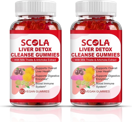 [BRSRAFQFPJYQYFD2] SCOLA Liver Cleanse Detox & Repair Gummies, Liver Support Supplement Includes Milk Thistle Extract with Silymarin, Dandelion, Chicory Root, Liver Health Supplements, 120 Count