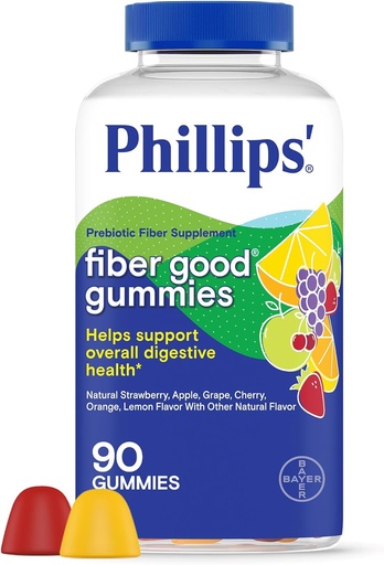 [BRSWKH34AQMAIFLJ] Phillips'in Fiber Good Gummies, Inulin ile Yetişkinler ve Çocuklar için Tamam, Meyve Lezzetli Günlük Gummies, 4g of Prebiyotik Fiber Per Service , 90 Kont