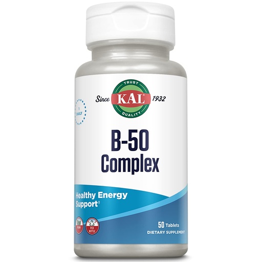[BRSWIYT3OMAQEGDG] KAL B 50 Complex, B Complex Vitamins for Energy, Metabolism, Red Blood Cell Synthesis and Immune Support, with Vitamin B12, B6, Folic Acid and Other B Vitamins, Vegan, 50 Servings, 50 Tablets