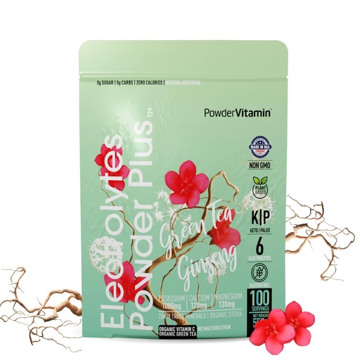 [BRSRAGQKOUPR4CDD] PowderVitamin Electrolytes Powder Plus (100 Servings) Green Tea Ginseng Electrolyte Powder Keto, Sugar Free, Pink Himalayan Salt,1000mg Potassium,150mg Calcium,150mg Magnesium, Hydration Powder