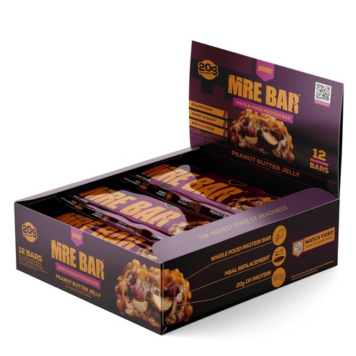 [BRSWYYAPCNYWC234] REDCON1 MRE Protein Bar, Peanut Butter Jelly - Contains MCT Oil + 20g of Whole Food Protein - Easily Digestible, Macro Balanced Low Sugar Meal Replacement Bar (12 Bars)