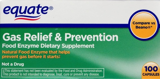 [BRSWIFAYO4FBOFTO] Equate Gas Relief & Prevention Food Enzyme Dietary Supplement, 100ct, Compare to Beano