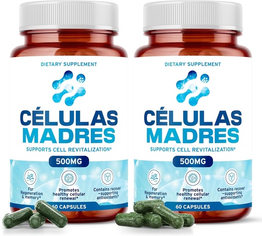 [BRSRAYY5CNYQM3DA] Suppléments de cellules souches 500mg (120cap) Anti-âge naturel et soutien de longue durée avec Spiruline et Chlorella, Boost renouvellement cellulaire, restaurer l'énergie jeune, réduire la douleur articulaire – Celulas Madre