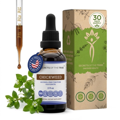 [BRSRMYI6OYMBODQ2] Secrets of the Tribe Chickweed Liquid Extract for Skin Health & Antioxidant Support | Herbal Supplement | Alcohol-Free | Stellaria Media Dried Herb | Drops 2 fl oz