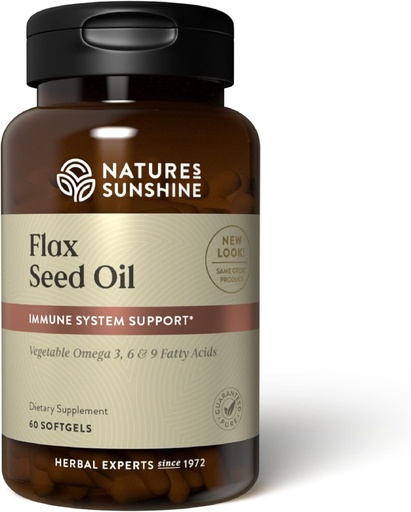 [BRSWI235CV6RUE3Y] Nature's Sunshine Flax Seed Oil, 60 Softgels | Excellent Source of Heart-Healthy Fatty Acids, Contains Lignans which Help Boost Immunity and Support Breast and Prostate Health