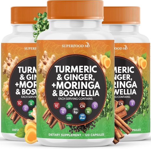 [BRSRAFI2BAMGYD3U] Turmeric Moringa 50000mg Suplemento Silencio Ginger Boswellia 3000mg Saffron 2000mg Holy Basil- Joint Support Suplemento para Mujeres y Hombres con Ceyl Cinnamon, Quercetin, Tart Cherry- 360 Conde