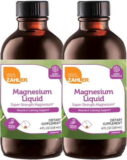 [BRSRAADQCN6RGGYY] Zahler Magnesium Liquid Super-Strength Magnesium Muscle Calming Support, 4 FL OZ. Unflavored. (2 Pack)