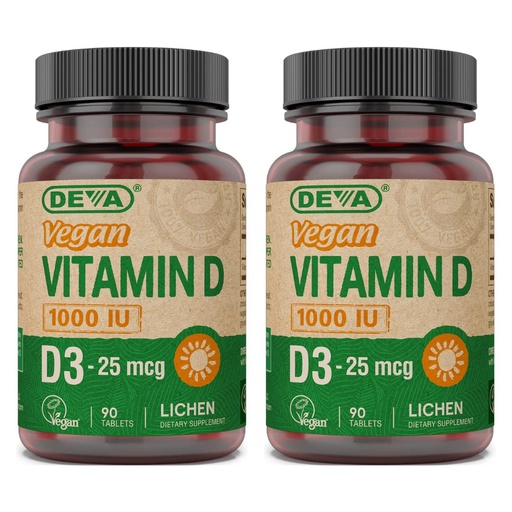 [BRSW2BQYOYIRMETB] DEVA Vegan Vitamin D3 Supplement - Once-Per-Day Tablet with 1000 IU - Cholecalciferol - Lichen Plant Derived - 90 Small Tablets, 2-Pack