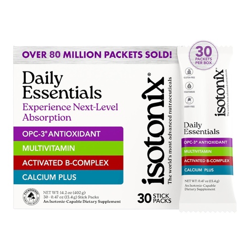 [BRSWGHT5DN5RAE3P] Isotonix® Daily Essentials Multivitamin Powder Packets – 4-in-1 Formula with Multivitamin, Activated B-Complex, Calcium Plus & OPC-3 with Pycnogenol® – Isotonic Delivery – Gluten Free-30 Packets
