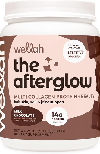 [BRSROAD4BECWGF3G] Wellah The Afterglow Multi Collagen Protein + Beauty (30 Servings, Chocolate) - Hair, Skin, Nail & Joint Support - Non-GMO & Gluten Free