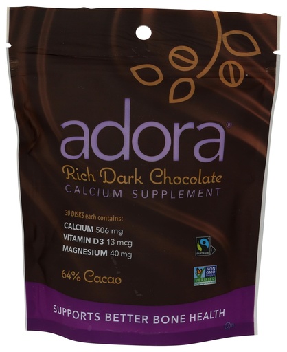 [BRSWIHILBUIAA2D6] Adora Calcium Supplement Disk, Dark Chocolate, 30 Count - 500 mg
