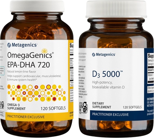 [BRSRA2YKABYBGFDJ] Metagenics 번들 - D3 5000 & EPA-DHA 720-120 Immune 지원, 뼈 & 심장 건강* - 심장, Musculoskeletal & 면역 체계 건강*를 위한 EPA-DHA 720의 Softgels