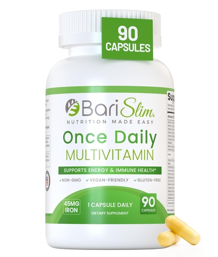 [BRSWGBTYB4CWYEI6] BariSlim Once Daily Bariatric Multivitamin Capsule - 45mg of Iron - Bariatric Vitamin & Supplement for Post Bariatric Surgery Including Gastric Bypass & Gastric Sleeve | 90 Day Supply