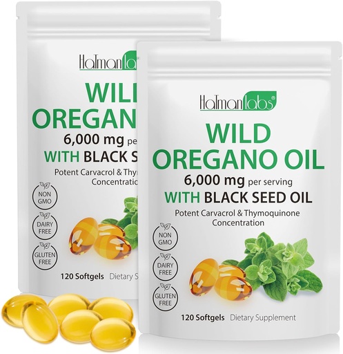 [BRSRAGDRPN6BEEIY] Oil of Oregano Softgels 6000mg Per Serving 240 Count | 2 in 1 Formulated with Black Seed Oil 200mg, 4X Strength Carvacrol & Thymoquinone | Plant Based, Non-GMO & Immune Support