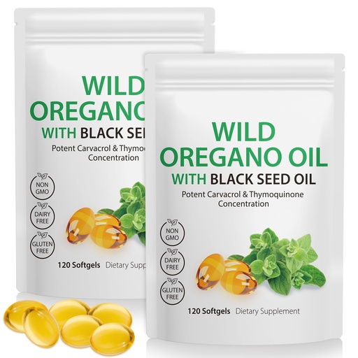 [BRSRAGDRPN6BEEIY] Oil of Oregano Softgels 6000mg Per Serving 240 Count | 2 in 1 Formulated with Black Seed Oil 200mg, Natural Antioxidants 4X Strength Carvacrol & Thymoquinone | Plant Based, Non-GMO & Immune Support