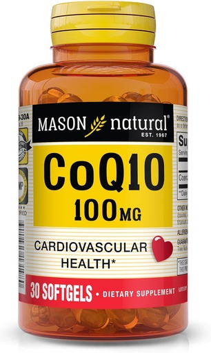 [BRSW2GT6CAPRE3LD] MASON NATURAL Co Q10 100 mg - Healthy Heart and Cellular Energy Production, Supports Cardiovascular Health, 30 Softgels