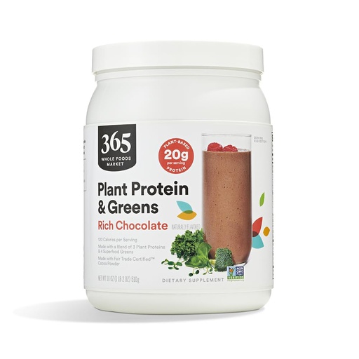 [BRSWGFL3AEBGCALZ] Whole Foods Market, Plant Protein & Greens, Rich Chocolate, 18 oz