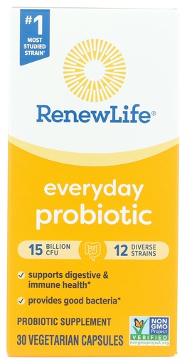 [BRSWYEILDN5WKGQY] Renew Life Everyday Probiotic Capsules, Daily Supplement Supports Urinary, Digestive and Immune Health, L. Rhamnosus GG, Dairy, Soy and Gluten-Free, 15 Billion CFU, 30 Count