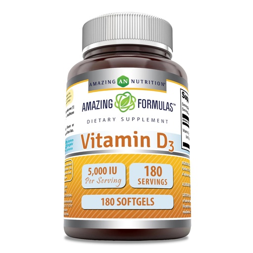[BRSWIBA4PJYWOE3M] Amazing Formulas Vitamin D3 (Cholecalciferol) Supplement | 5000 IU per Serving | Softgels | Non-GMO | Gluten-Free | Made in USA (1 Pack | 180 Count)