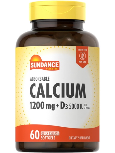 [BRSWKYYHB4DBOHAZ] Sundance Calcium 1200 mg with Vitamin D3 5000 IU | 60 Absorbable Softgels | Non-GMO & Gluten Free Supplement
