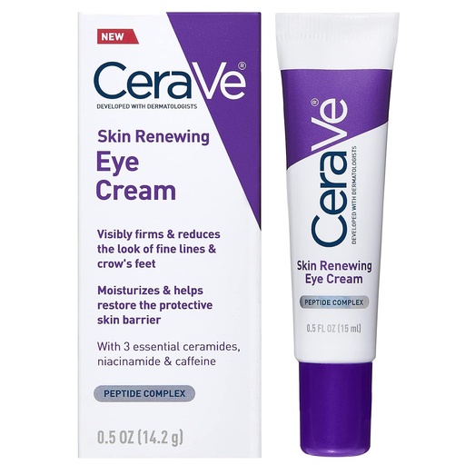 [BRSRMYIOAAFAMD3F] CeraVe Skin Renewing Eye Cream For Wrinkles, Under Eye Cream With Peptides + Caffeine + Niacinamide, For Wrinkles & Crows Feet, Paraben Free & Opthalmologist Tested